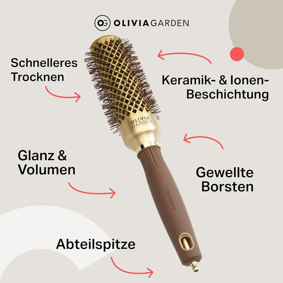 Olivia Garden - Expert Blowout Shine Gold & Brown Hairbrush - 35 35mm, 35mm