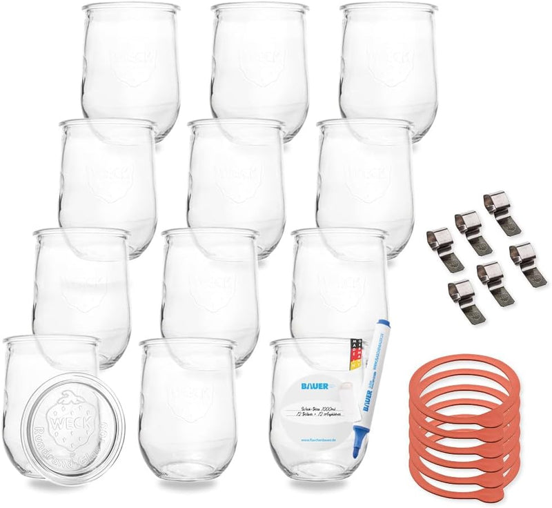flaschenbauer.de WECK 12er Set 1L Einmachgläser zum befüllen - Weckglas Tulpenglas als Marmeladengla