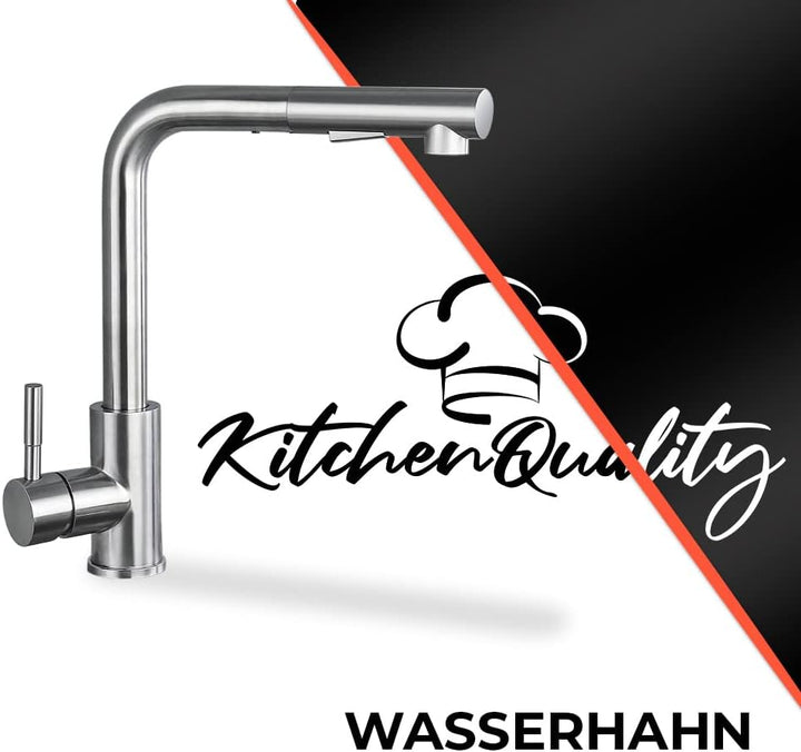 KitchenQuality Küchenarmatur | Ausziehbare Brause | 360° Grad schwenkbar | Gebürsteter Edelstahl | V