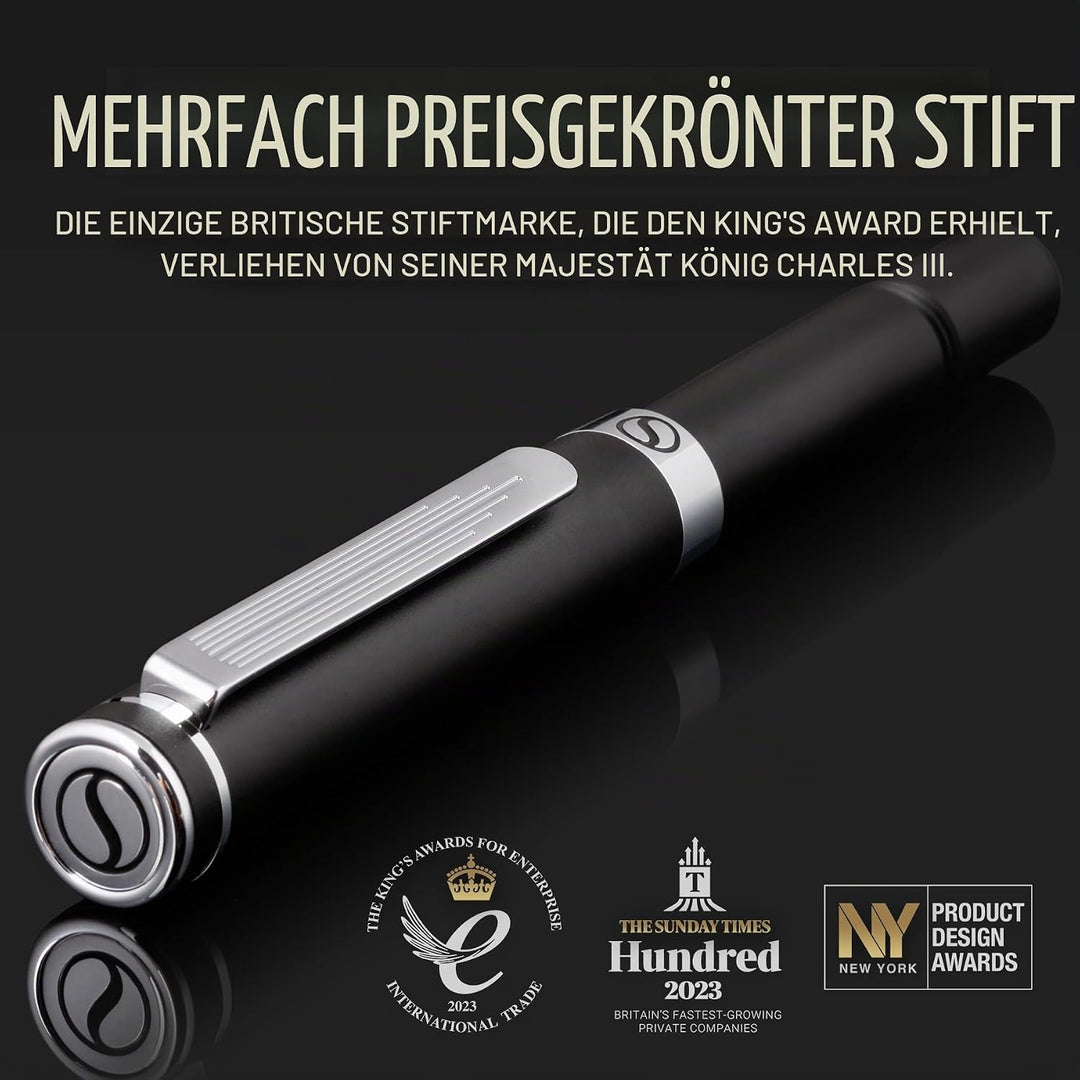 Scriveiner Schwarzer Kugelschreiber EDC Luxus Stift, Taschenkugelschreiber mit Chrom, Schönes Gesche