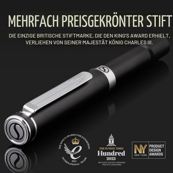 Scriveiner Schwarzer Kugelschreiber EDC Luxus Stift, Taschenkugelschreiber mit Chrom, Schönes Gesche