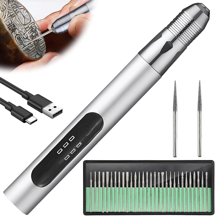 Elektrische Gravierstift: Wiederaufladierbar Gravur Werkzeug Kit, Mini Gravurwerkzeug mit Gravurzube