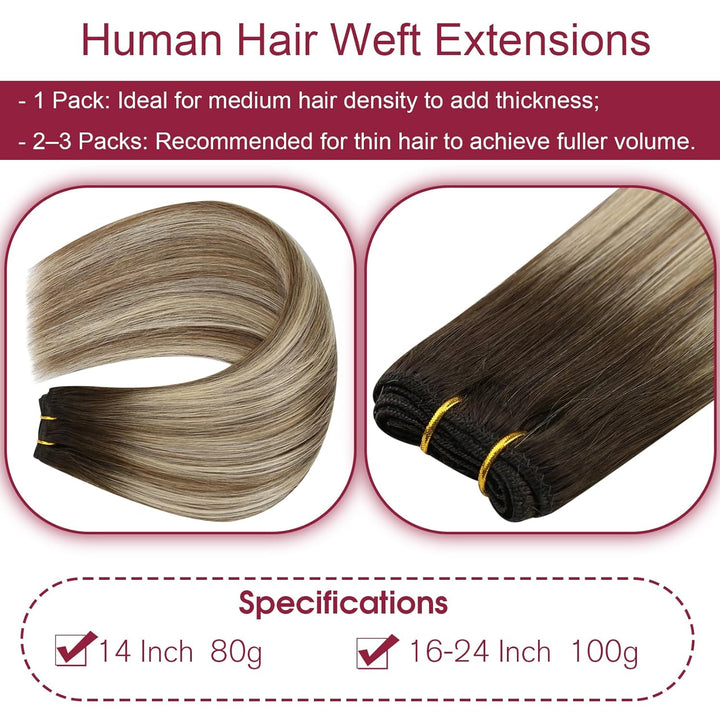 Vivien Tressen Echthaar 100 Gramm 50cm Braun Balayage Extensions Echthaar Tressen zum Einnähen Braun