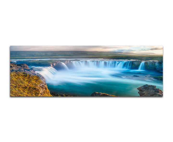 Paul Sinus Art Panoramabild auf Leinwand und Keilrahmen 150x50cm Island Wasserfall Landschaft Natur