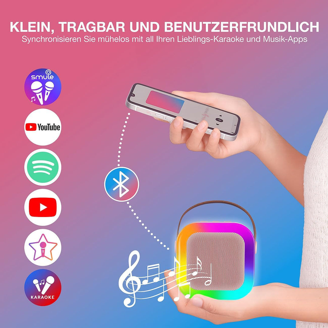 auvisio Karaoke Lautsprecher: 2er-Set Karaoke-Maschinen, 4 Mikrofonen,RGB-LEDs,Bluetooth,USB,microSD