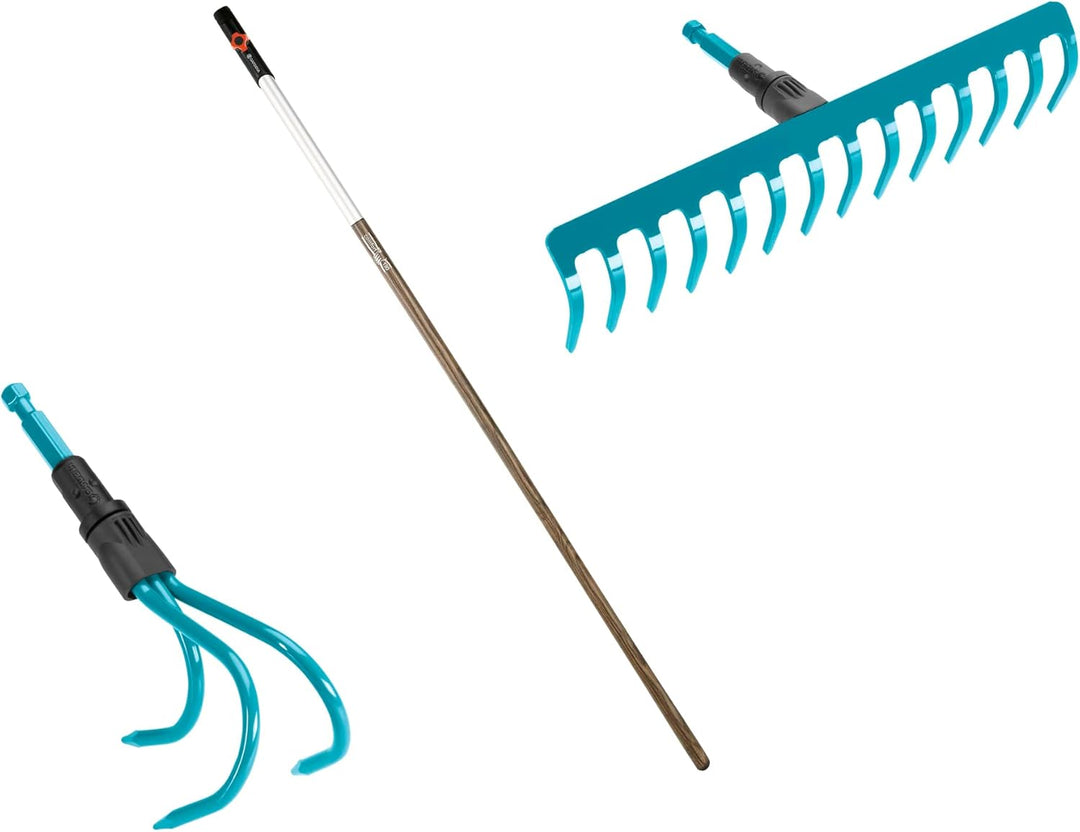 Gardena combisystem-Bodenpflege Set: Set bestehend aus Rechen, Grubber und 130cm Holzstiel, zur Bode