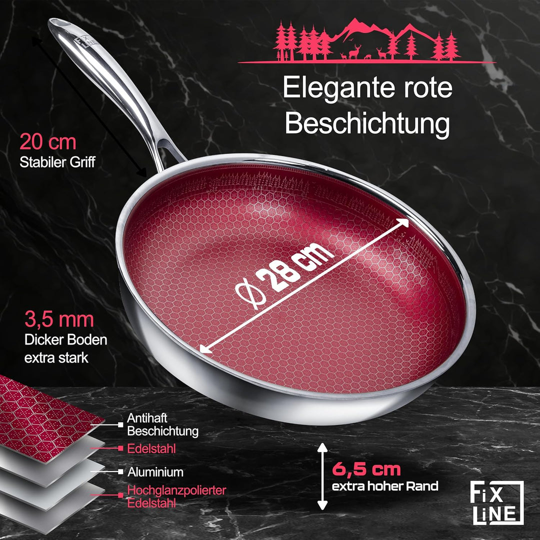 FIXLINE® BLACK FOREST Servierpfanne 28cm - RED Edition - kratzfeste Beschichtung ohne PTFE - alle He