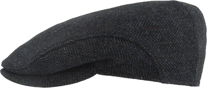 Breiter Herren Winter Schiebermütze mit Ohrenklappen Flatcap Schirmmütze 100% Wolle mit ausklappbare
