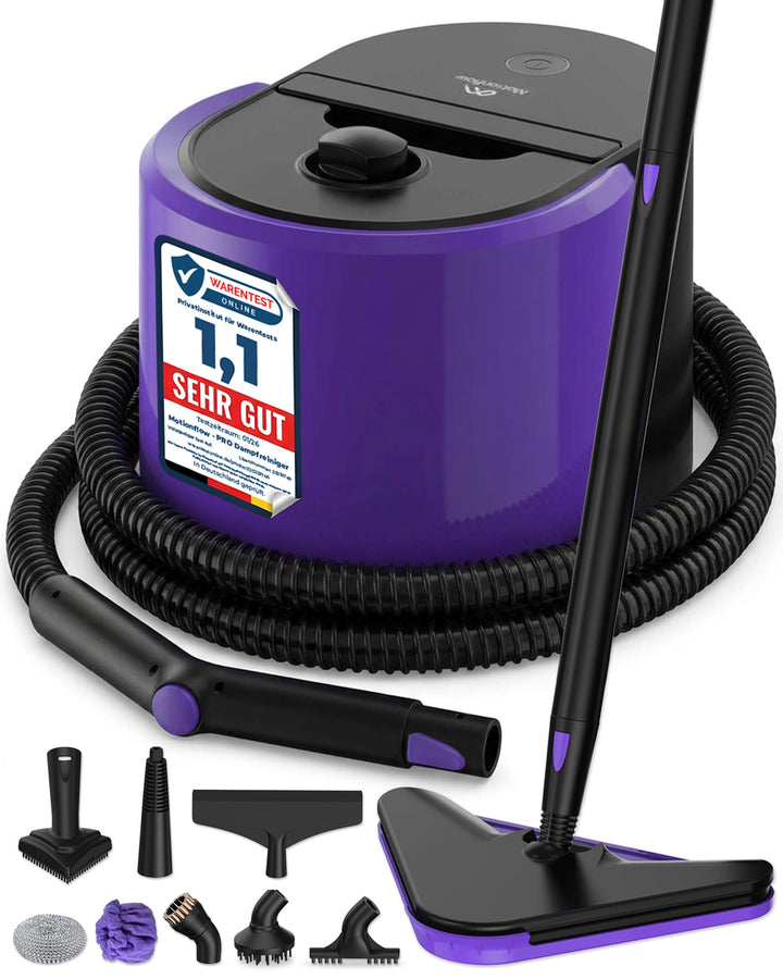 Motionflow PRO Dampfreiniger für alles - 1500W Hochdruck Steam Cleaner mit Edelstahlboiler für Polst