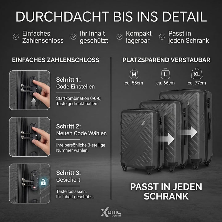 Xonic Design Reisekoffer mit Rollen– ABS Hartschalenkoffer mit 360° Leichtlauf-Rollen – hochwertige