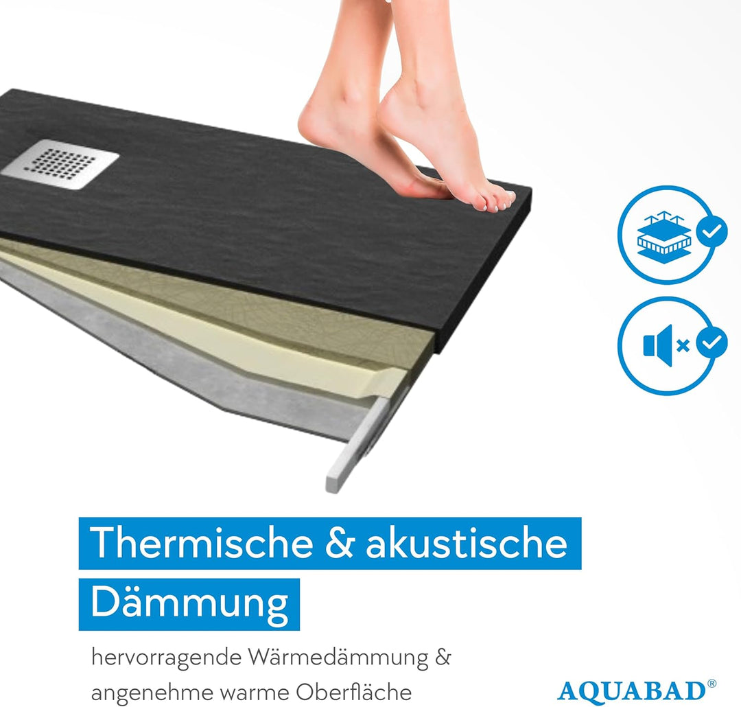 AQUABAD Duschwanne/Duschtasse Palast mit LeakProtect Technologie Black Stone 90x140cm Rechteck - Ble