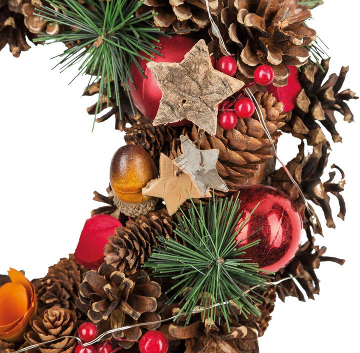Idena 8585271 - LED Weihnachtskranz mit Lichter-Kette und 10 LED in Warmweiss, 6 Stunden Timer Funkt