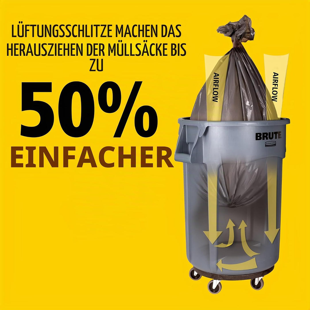 Rubbermaid Commercial Products BRUTE Runder Abfallbehälter 121L Grau – Schwerlast-Tonne mit Luftkanä