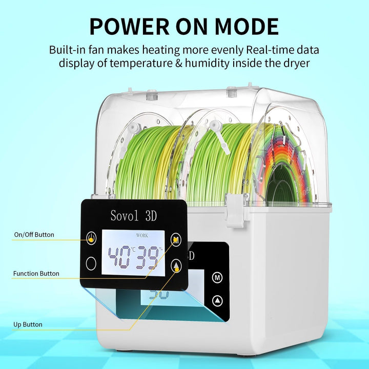 Filament Trockner, Sovol 3D Upgraded Trockenbox Heizung Dryer Box Aufbewahrungsbox 2KG Halter für PL