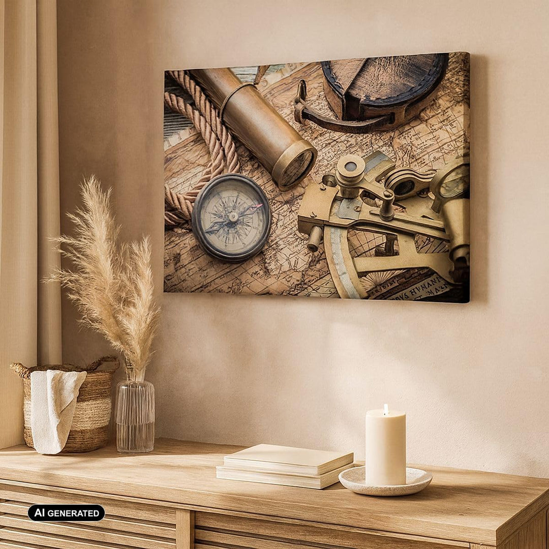 ARTTOR Bilder auf Leinwand Kompass Kompass Karte Leinwandbild 70x50cm Wandbilder Dekoration Wohnzimm