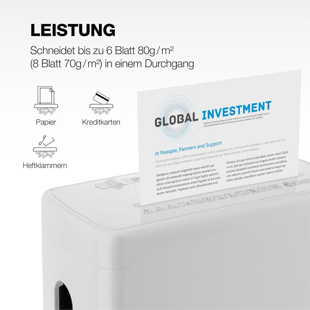 Peach Aktenvernichter SuperSilent inkl. Ölpapier | ~40dB leise | 6 Blatt | 9L/50 Blatt | 4 x 38 mm P
