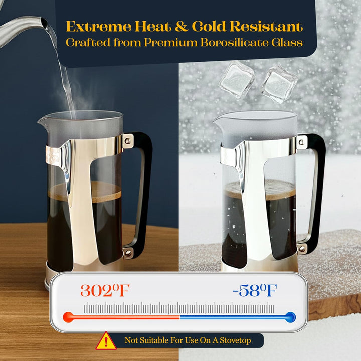 Espro Press P5, French Press, Chrom, für Kaffee, Glas, Edelstahl, versch. Grössen 0,55 l 18 oz, 18 o