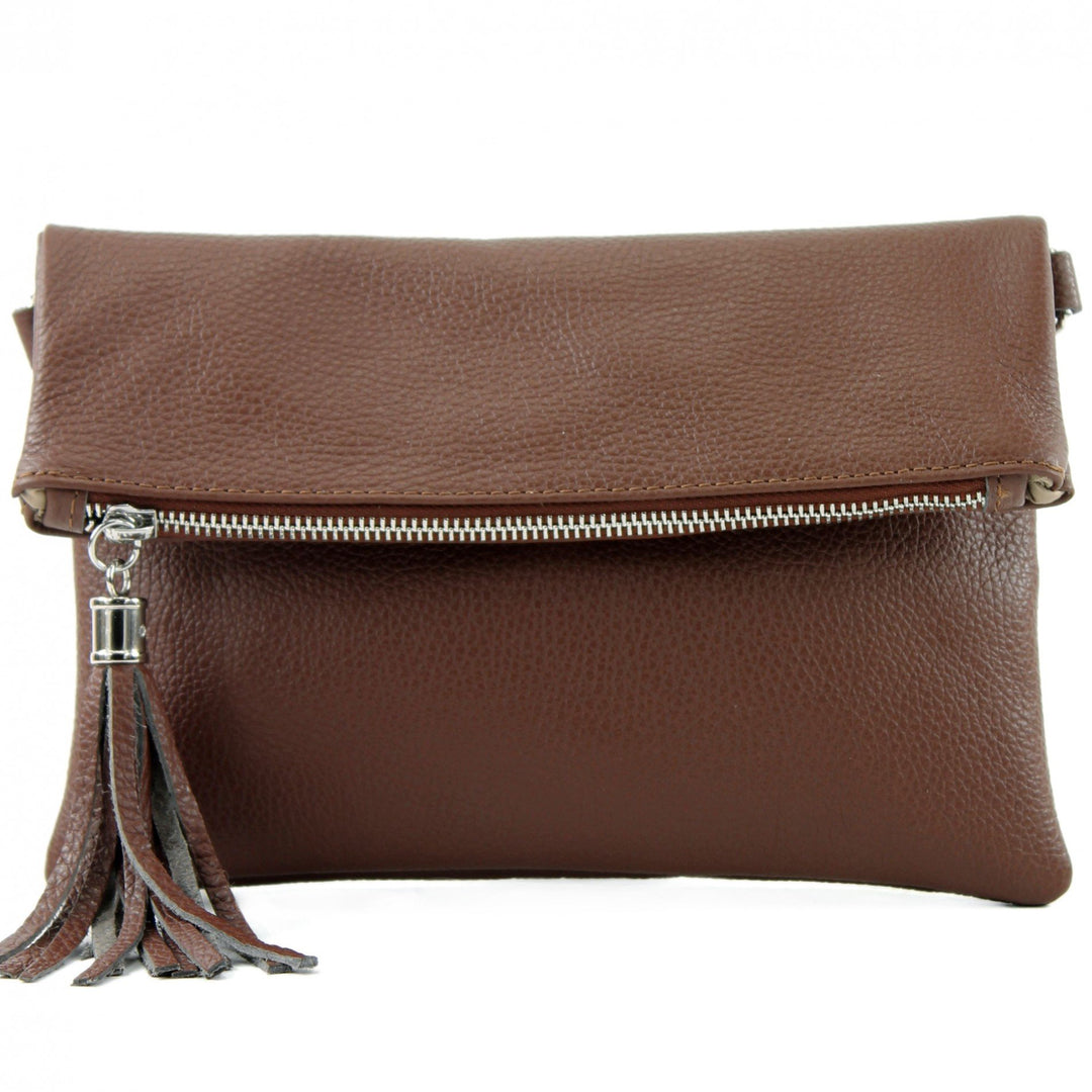 modamoda de - T167 - ital Clutch Umhängetasche Leder Klein Braun, Braun