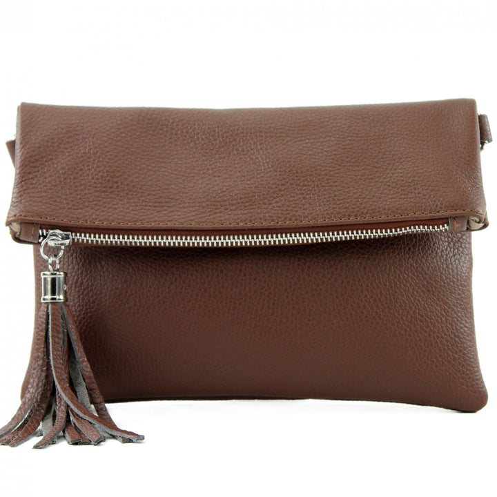 modamoda de - T167 - ital Clutch Umhängetasche Leder Klein Braun, Braun