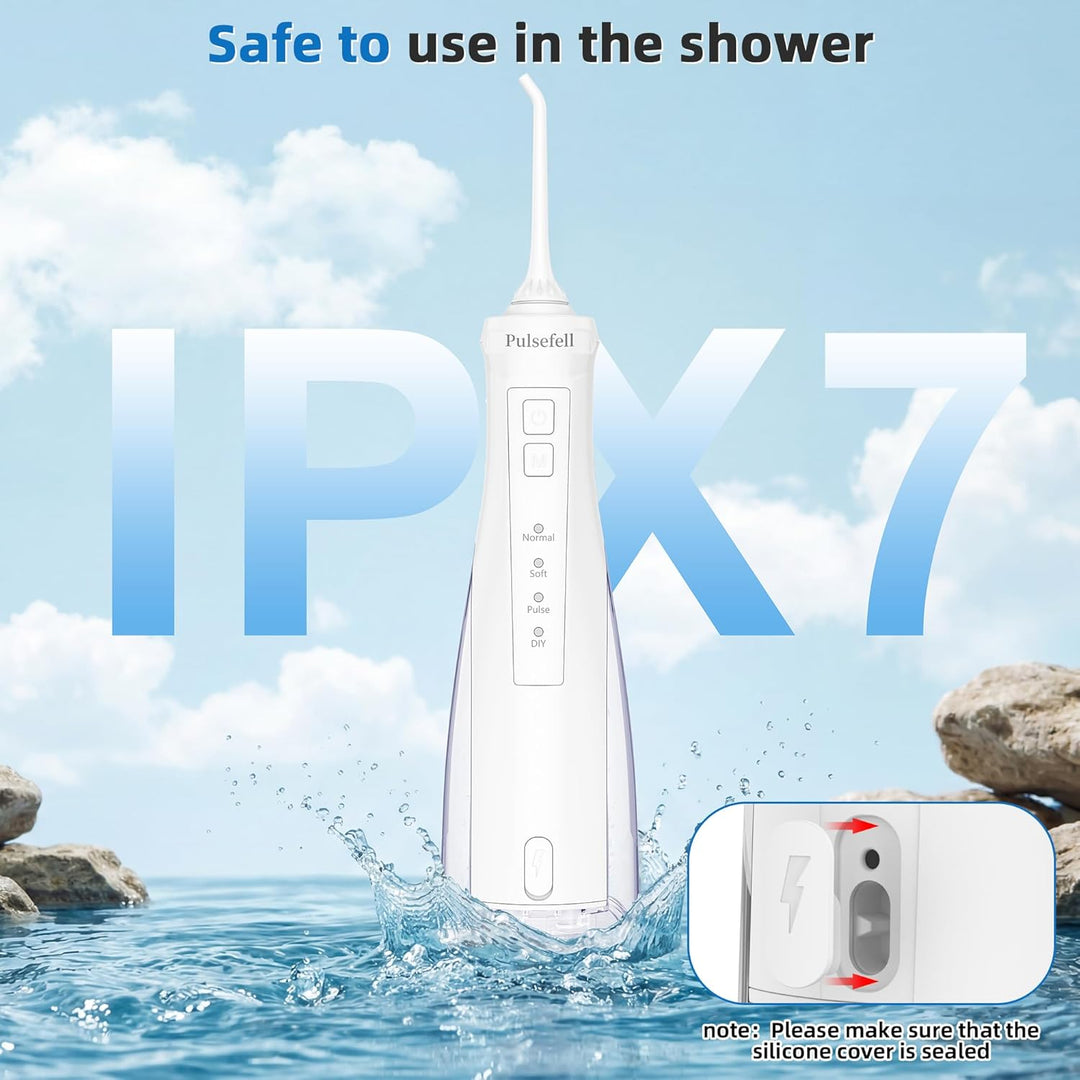 Oral Irrigator Professionell Kabellos, 300 ML Wiederaufladbare Wasserzahnreiniger mit 4 Düsen und 4