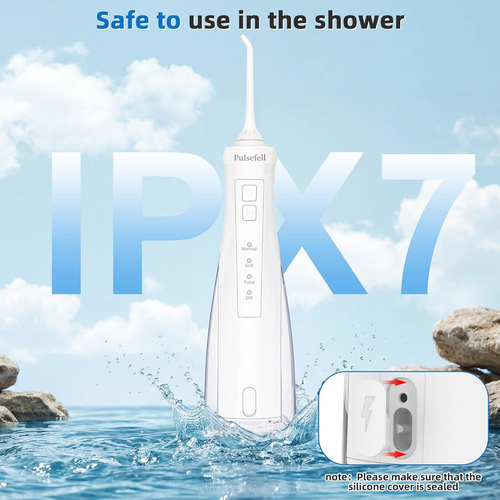 Oral Irrigator Professionell Kabellos, 300 ML Wiederaufladbare Wasserzahnreiniger mit 4 Düsen und 4