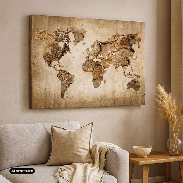 Bilder auf Leinwand Karte Welt modern Leinwandbild mit Rahmen 70x50cm Wandbilder Dekoration Wohnzimm