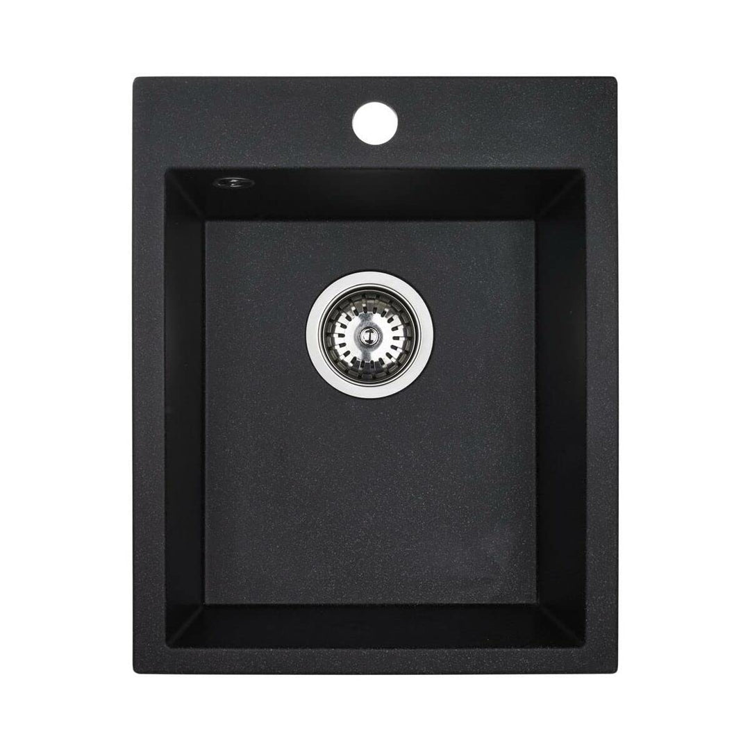 VBChome Spülbecken 48 x 39 cm Einzelbecken Schwarz Granit Rechteckig Einbauspüle Gesprenkelt Grosses