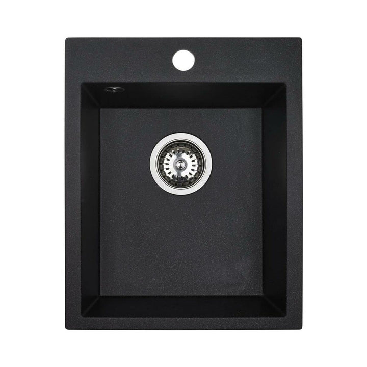 VBChome Spülbecken 48 x 39 cm Einzelbecken Schwarz Granit Rechteckig Einbauspüle Gesprenkelt Grosses