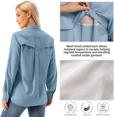 Asfixiado Damen Hemdbluse UV Shirt UPF 50+ Safari Kleidung Wanderbluse Damen Outdoor Cooling Quick D