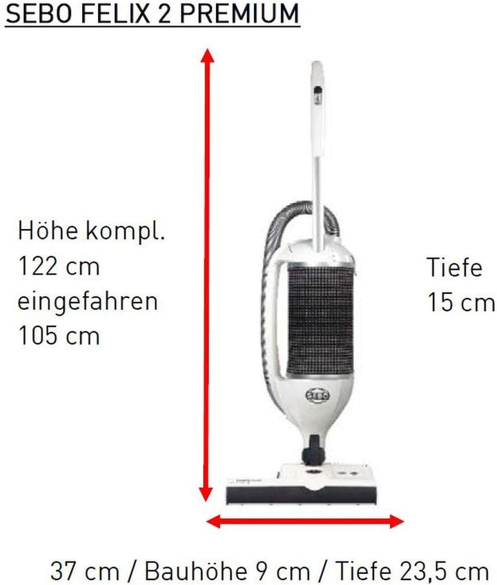 Sebo Felix 2 Premium Pearl Bürststaubsauger, Kunststoff, Weiss, Schwarz, 122.00 x 37.00 x 15.00 cm,