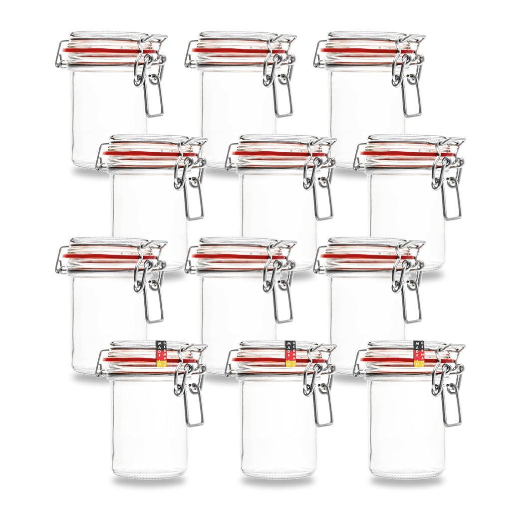 Flaschenbauer - 12 Drahtbügelgläser 212 ml, verwendbar als Einmach- und Fermentierglas, zur Aufbewah