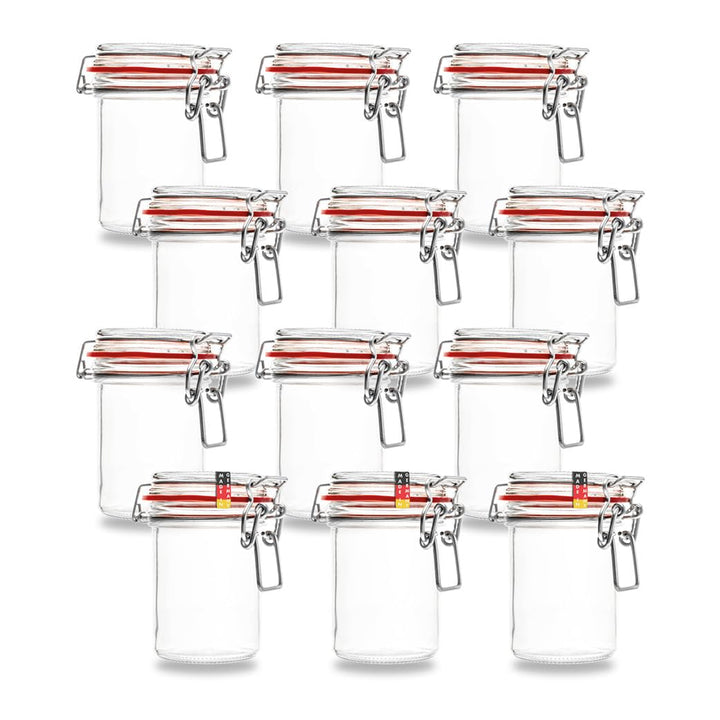 Flaschenbauer - 12 Drahtbügelgläser 212 ml, verwendbar als Einmach- und Fermentierglas, zur Aufbewah