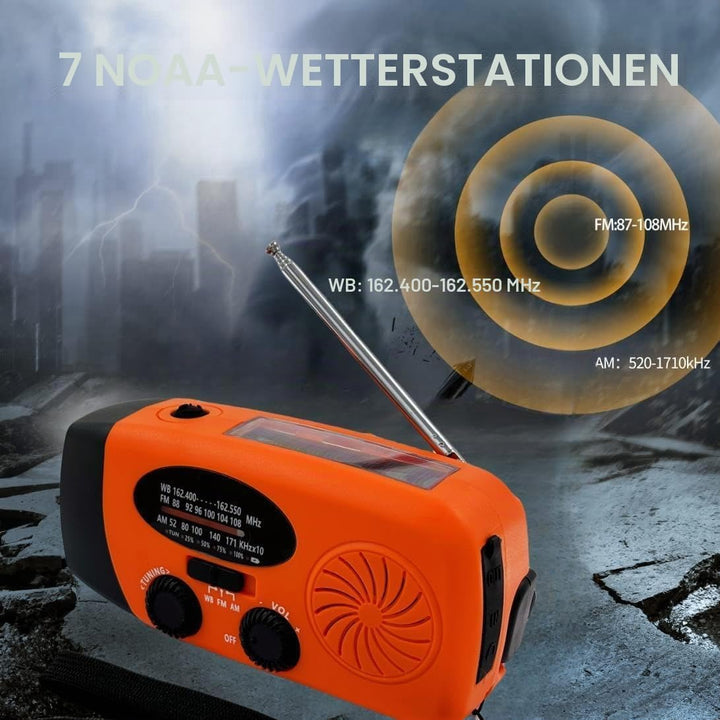 Solarradio zum Aufziehen, 5000 mAh, Notfallkurbel, Wetterradio, Solarradio mit Taschenlampe, NOAA/FM