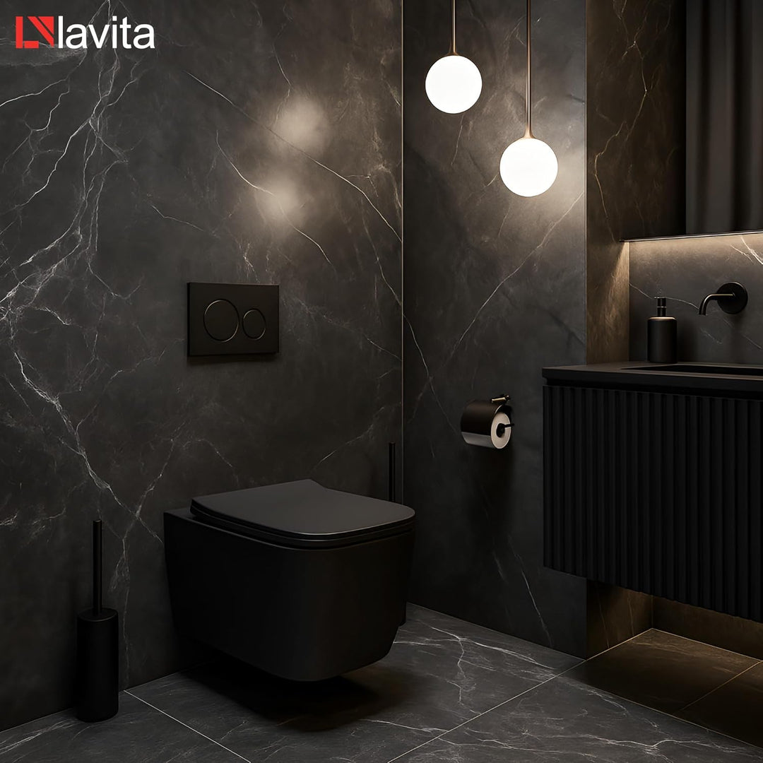LAVITA Wand-WC Onil Black Hänge Toilette WC Sitz Toilettendeckel mit Absenkautomatik & Metallscharni