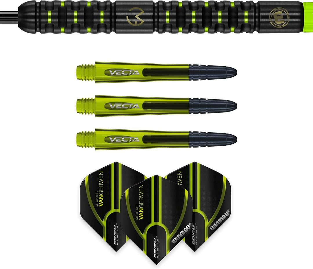 WINMAU Michael Van Gerwen MvG Adrenalin Tungsten Steeltip Darts-Set mit Prismen-Flights und Vecta-Sc