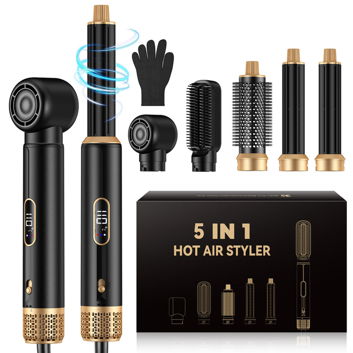 5 IN 1 Hairstyler 1000W Haarstyler, LCD Air Brush Rundbürstenföhn, Lockenstab und Haarglätter, 3 Tem