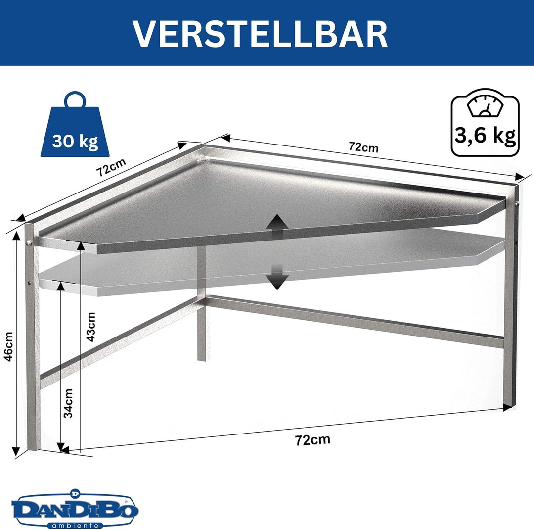 DanDiBo Mikrowellenregal Eckregal Küche Stehend Arbeitsplatte 72x72 cm Edelstahl 2 Stufig 96690 Mikr