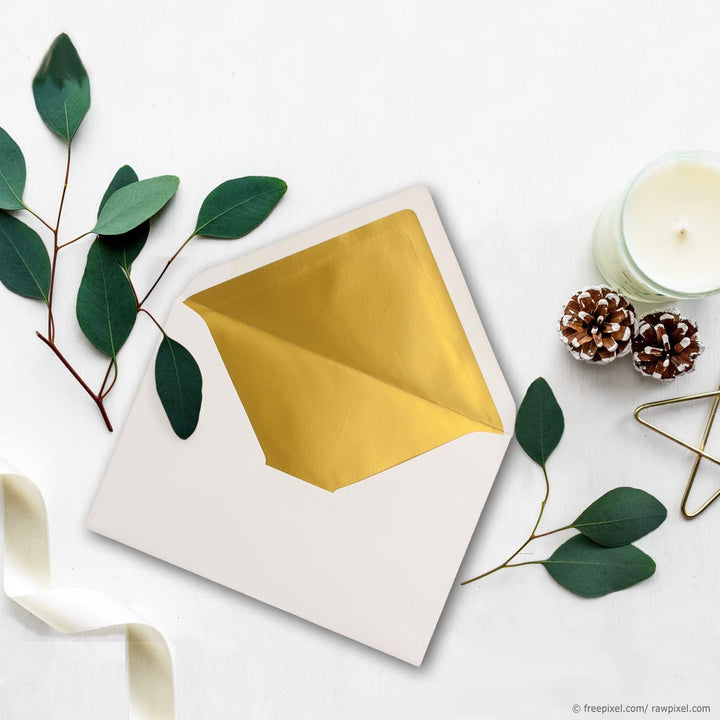 75x DIN C5 Kuverts 15,7 x 22,5 cm in weiss mit goldenem Seidenfutter - Nassklebung - Blanko Brief-Um