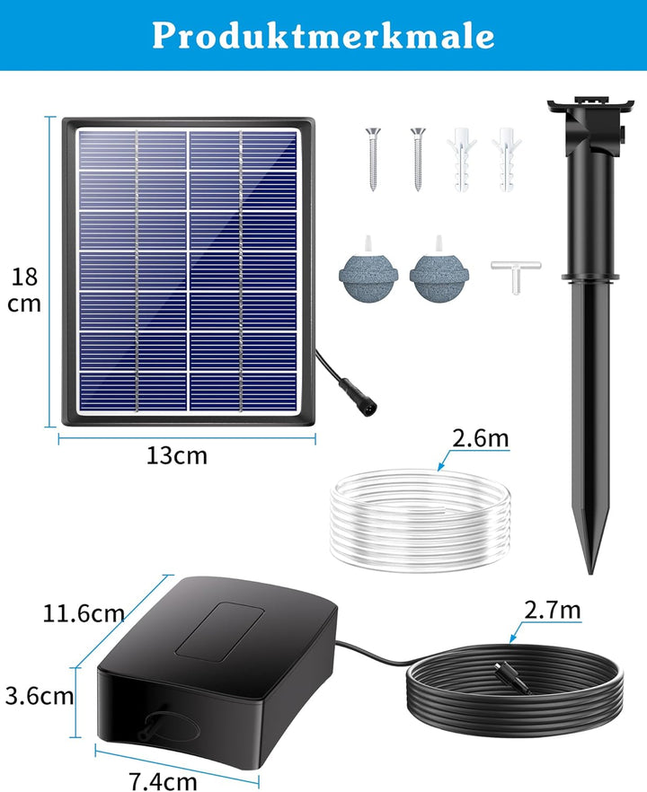 Biling Teichbelüfter Solar, 3.5W Solar Teichbelüfter mit 2200mAh Akku Solar Sauerstoffpumpe für Teic