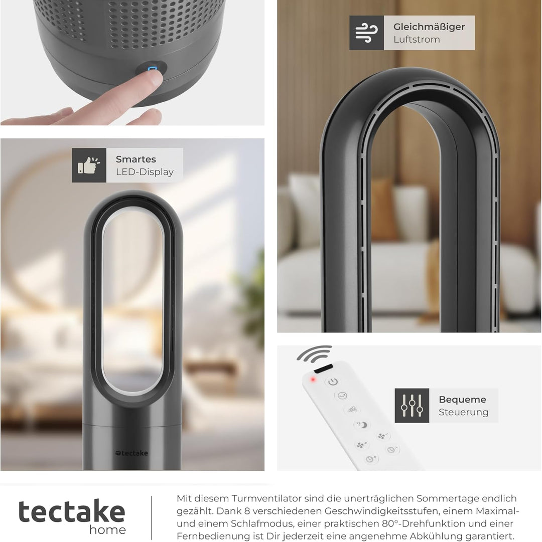tectake® rotorloser Ventilator mit Fernbedienung, Turmventilator, cooling ace Lüfter, Luftkühler, mo