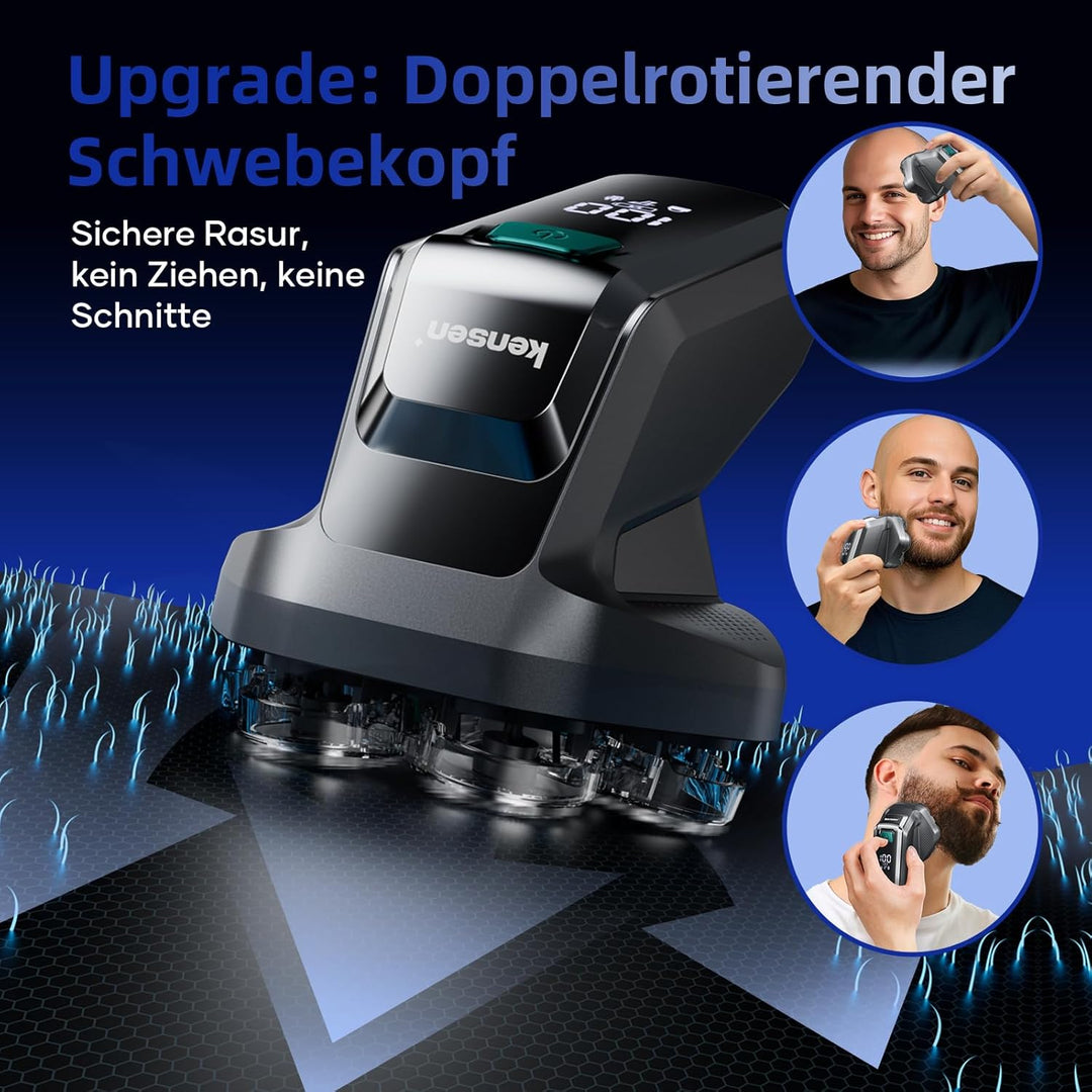 Glatzen Rasierer Herren, kensen Glatzenrasierer 7D Schwebender Kopfrasierer Glatze Wasserdicht Head
