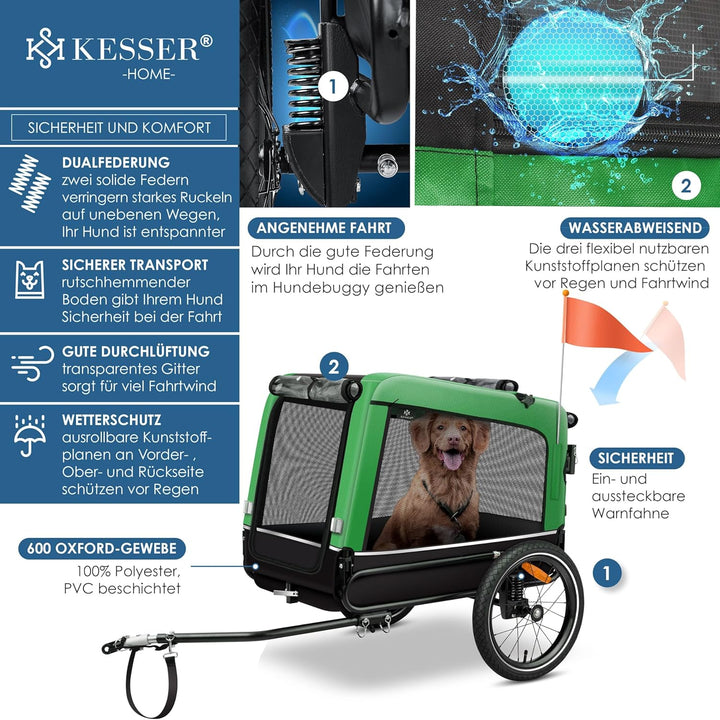 KESSER® Hundeanhänger Boxer 3-in-1 Hundebugg & Jogger Fahrradanhänger gross ca. 240 Liter Volumen, g