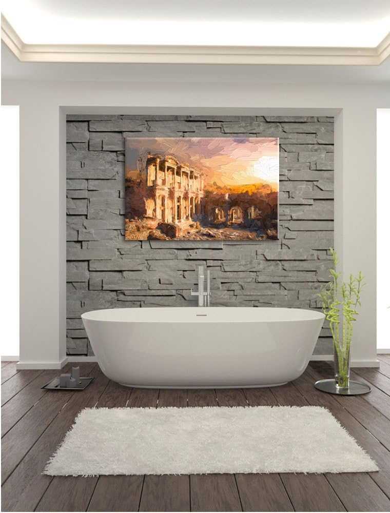 Pixxprint alte Tempelruine Kunst / 100x70cm Leinwandbild bespannt auf Holzrahmen/Wandbild Kunstdruck