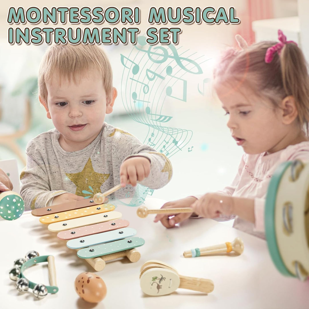 Lehoo Castle Musikinstrumente für Kinder, Holzspielzeug ab 3 Jahre, Kinder Xylophone Trommel Montess