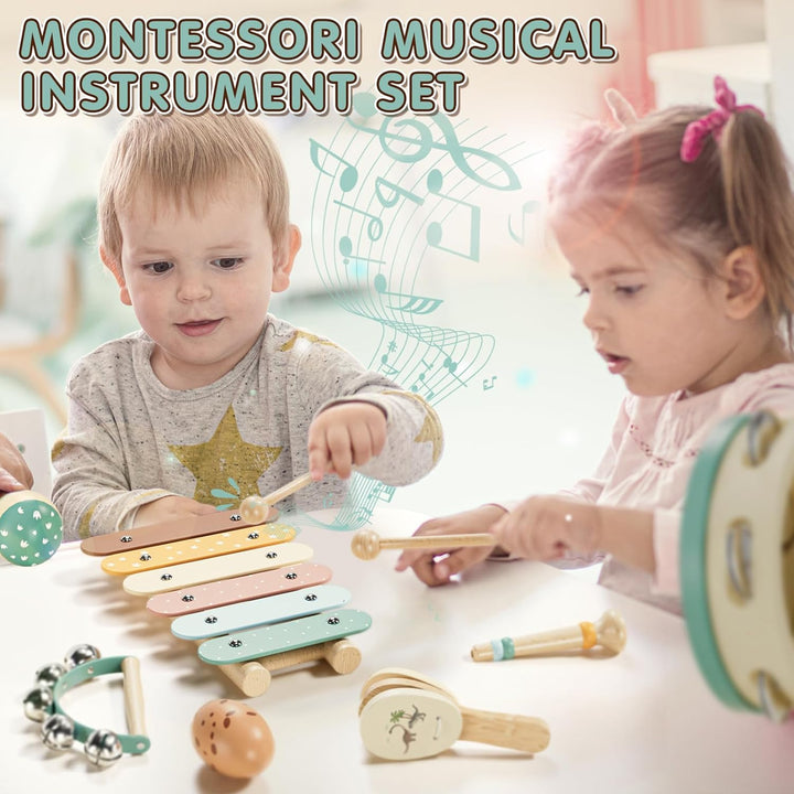 Lehoo Castle Musikinstrumente für Kinder, Holzspielzeug ab 3 Jahre, Kinder Xylophone Trommel Montess
