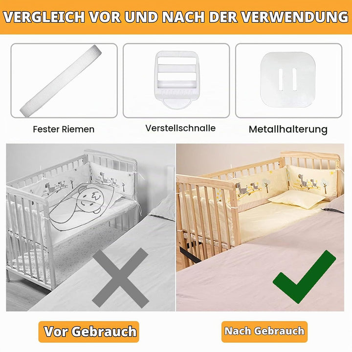 Vegena Gurt für Babybett - Befestigung Beistellbett Boxspringbett 8m, Beistellbett Befestigung für B