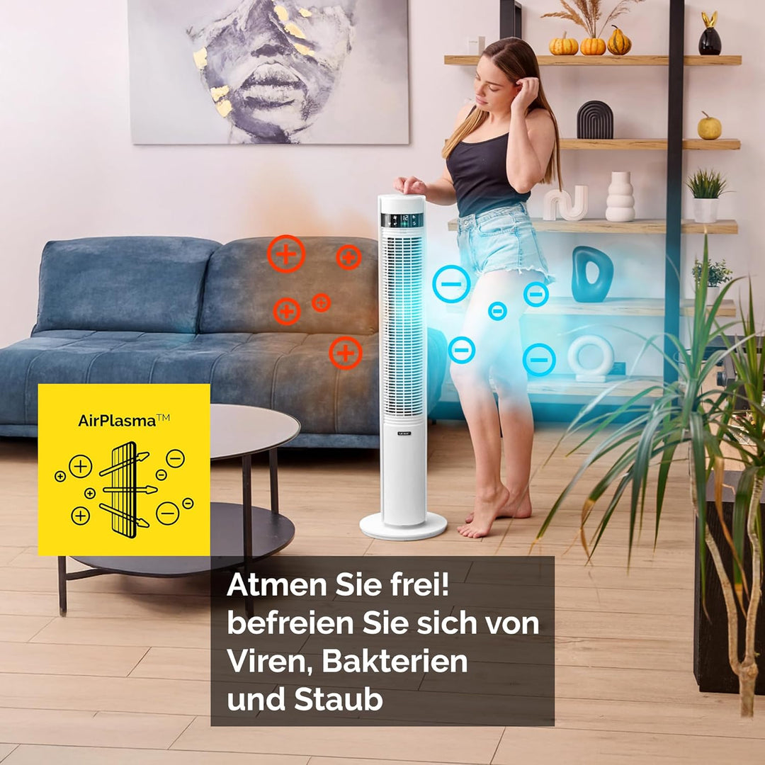 YOER 19dB Leiser Turmventilator, Plasma-Ionisator, 12 m Reichweite, 12 Geschwindigstufen, 3 Modi, 12