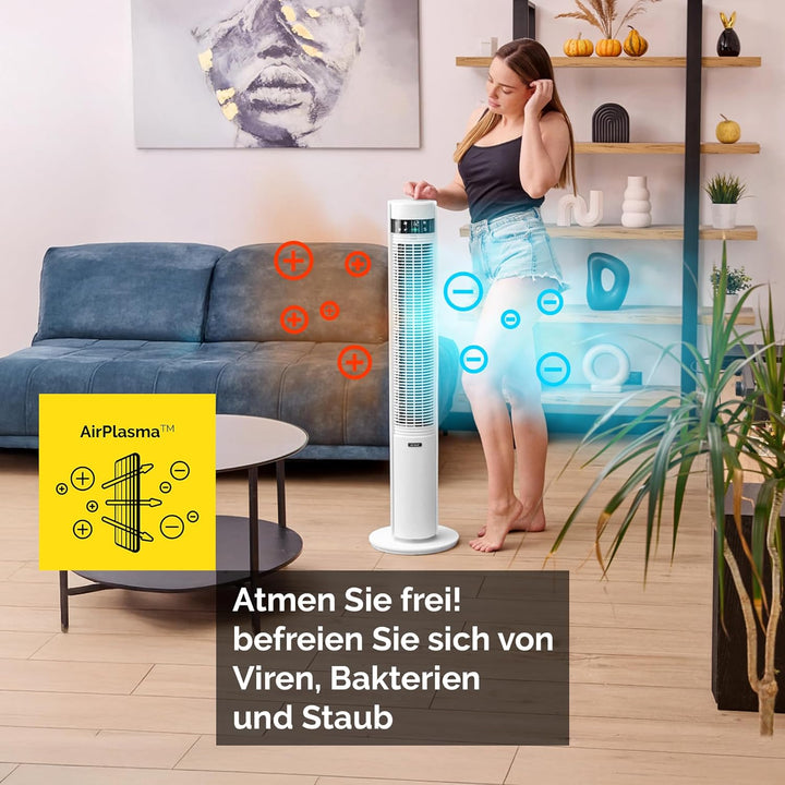 YOER 19dB Leiser Turmventilator, Plasma-Ionisator, 12 m Reichweite, 12 Geschwindigstufen, 3 Modi, 12