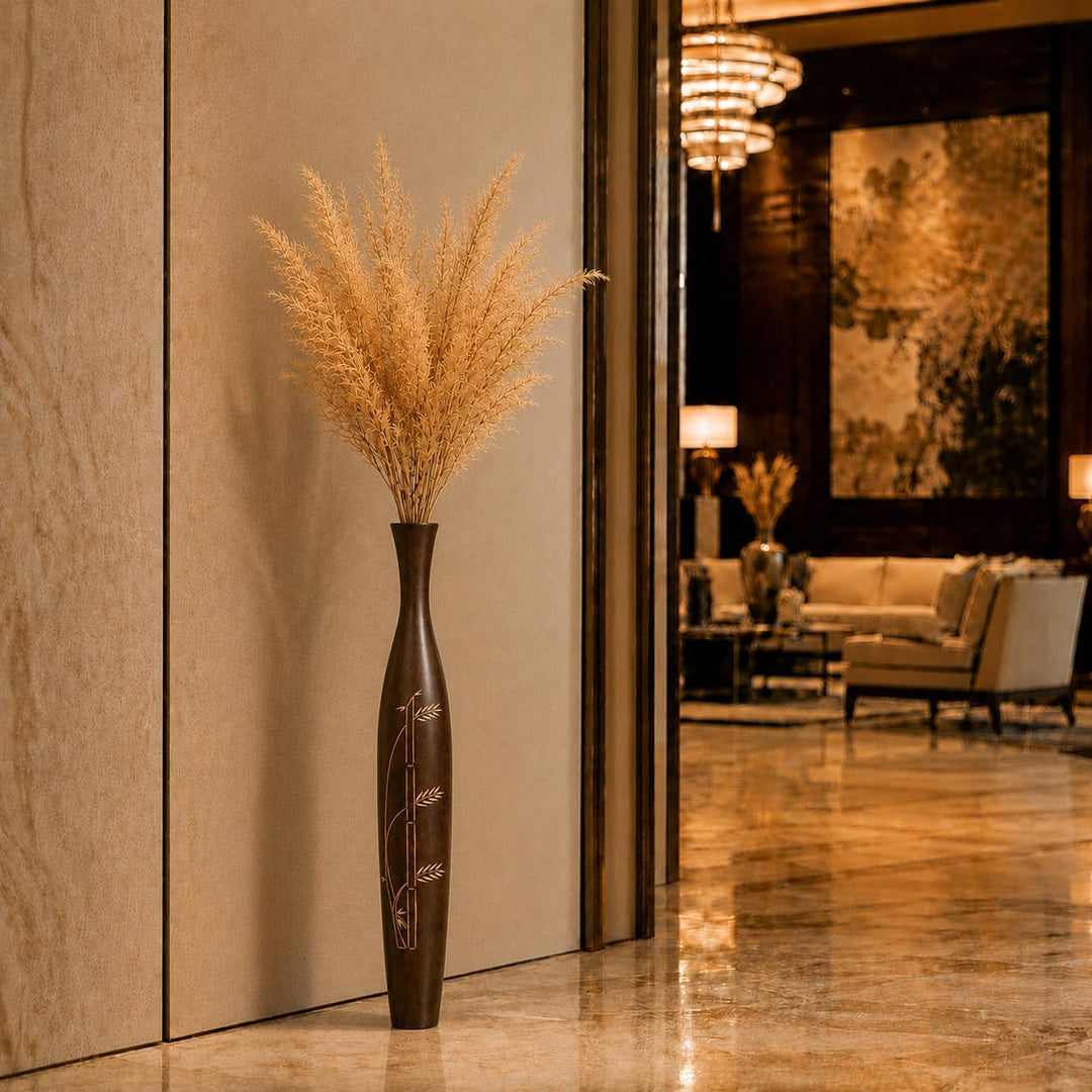 Leewadee Grosse Bodenvase für Dekozweige hohe Standvase Design Holzvase, Holz, 90 cm, Braun, 90 cm