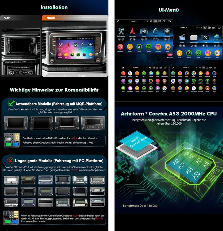 Erisin Android 14 4GB+64GB 8-Kern Autoradio Bluetooth GPS Navi für VW T6 Polo Crafter Amarok Caddy Š